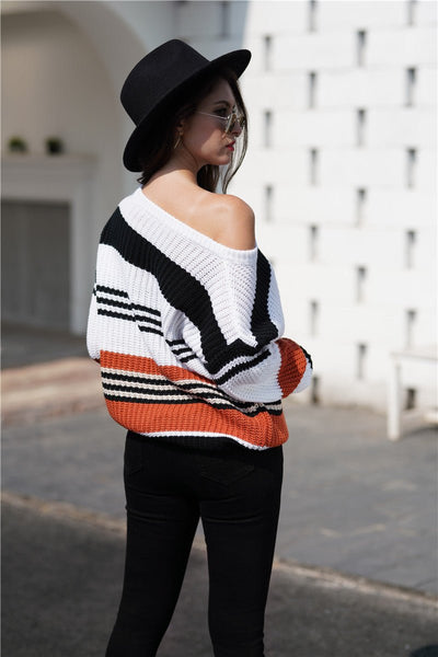 Striped Boat Neck Sweater  | KIKI COUTURE-Women's Clothing, Designer Fashions, Shoes, Bags