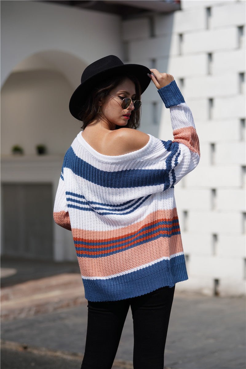 Striped Boat Neck Sweater  | KIKI COUTURE-Women's Clothing, Designer Fashions, Shoes, Bags