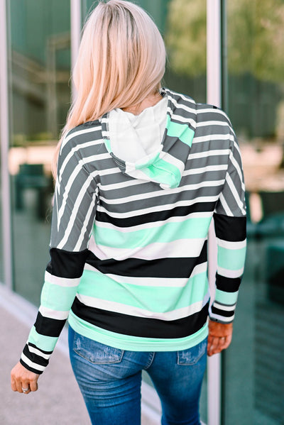 Striped Drawstring Detail Long Sleeve Hoodie  | KIKI COUTURE-Women's Clothing, Designer Fashions, Shoes, Bags