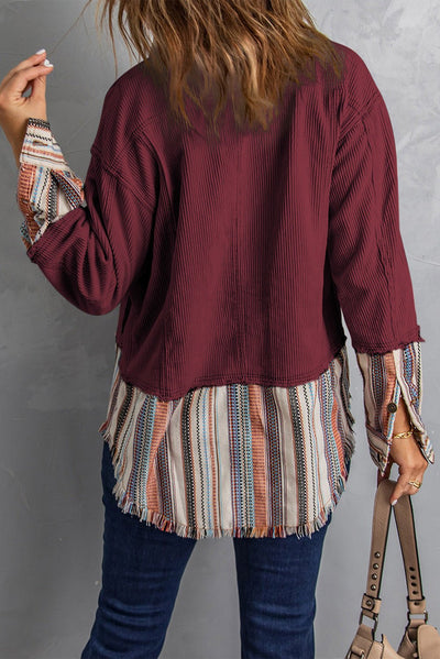 Striped Frayed Hem Corduroy Jacket  | KIKI COUTURE-Women's Clothing, Designer Fashions, Shoes, Bags