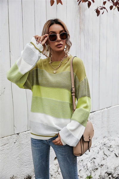 Striped Ribbed Trim Sweater  | KIKI COUTURE-Women's Clothing, Designer Fashions, Shoes, Bags