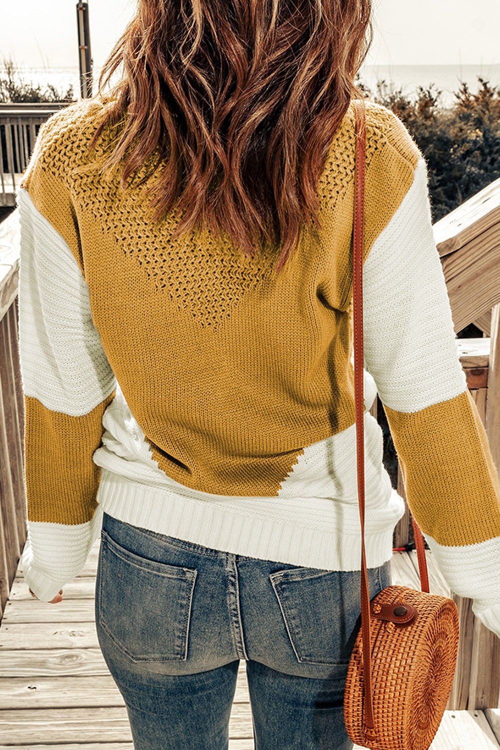Two-Tone Openwork Rib-Knit Sweater  | KIKI COUTURE-Women's Clothing, Designer Fashions, Shoes, Bags